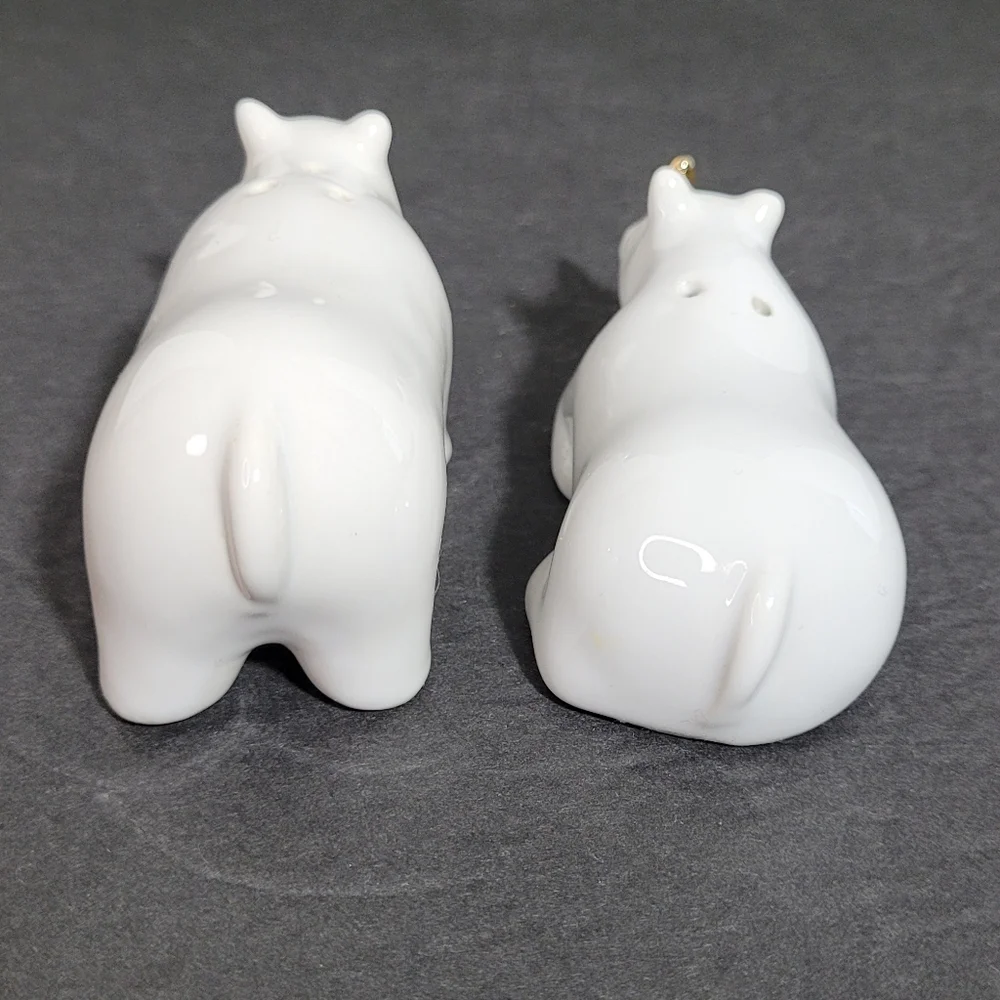 White Rhinoceros Salt & Pepper Shakers Set with Golden Horns